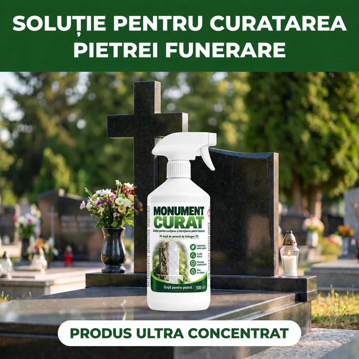 MonumentCurat - Soluție pentru curățarea și întreținerea pietrei funerare