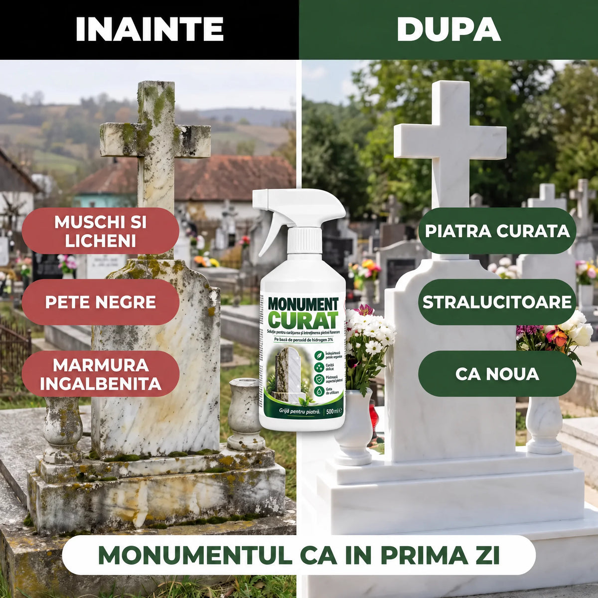 MonumentCurat - Soluție pentru curățarea și întreținerea pietrei funerare