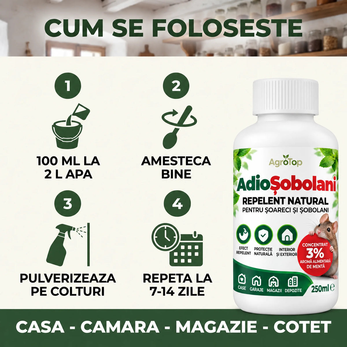 AdioȘobolani - Repelent natural pentru șoareci și șobolani, 250ml