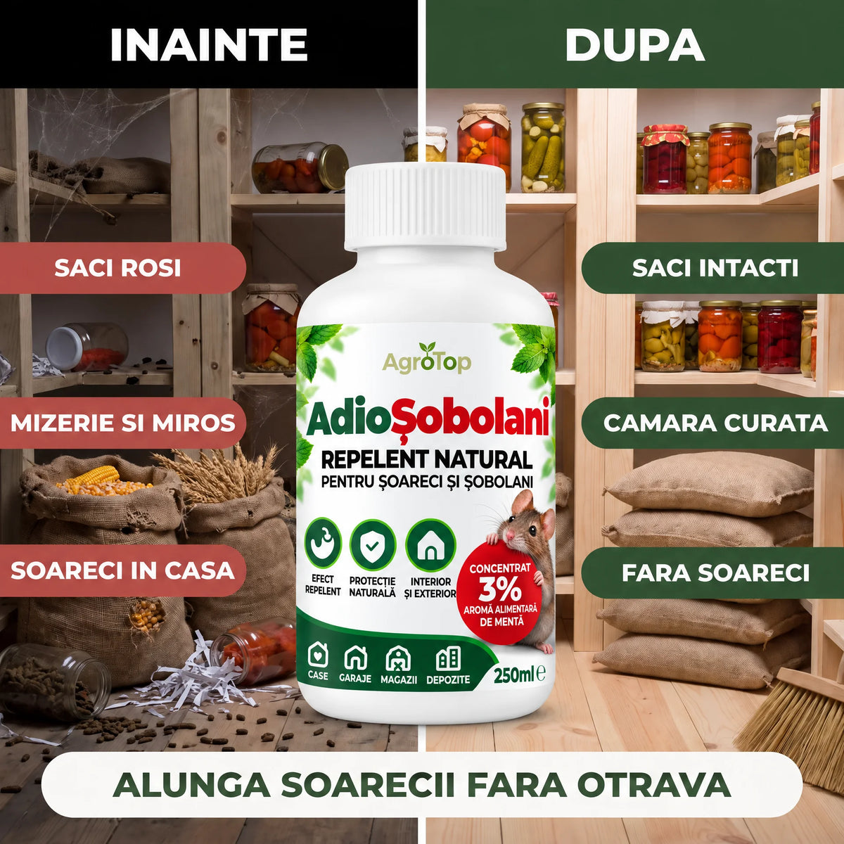 AdioȘobolani - Repelent natural pentru șoareci și șobolani, 250ml