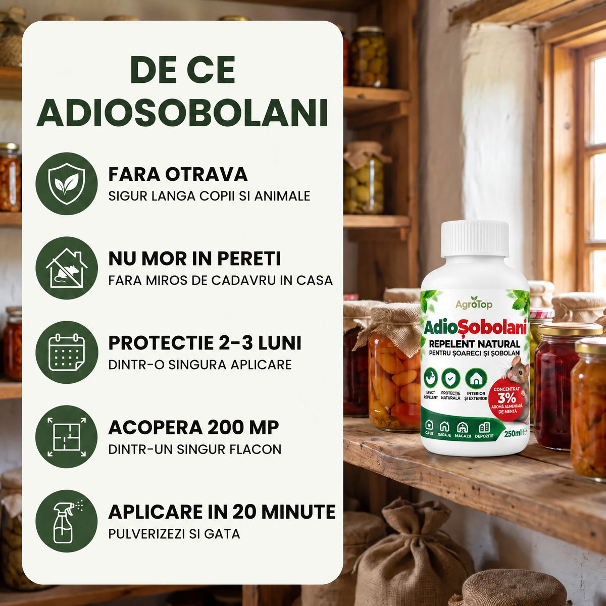 AdioȘobolani - Repelent natural pentru șoareci și șobolani, 250ml