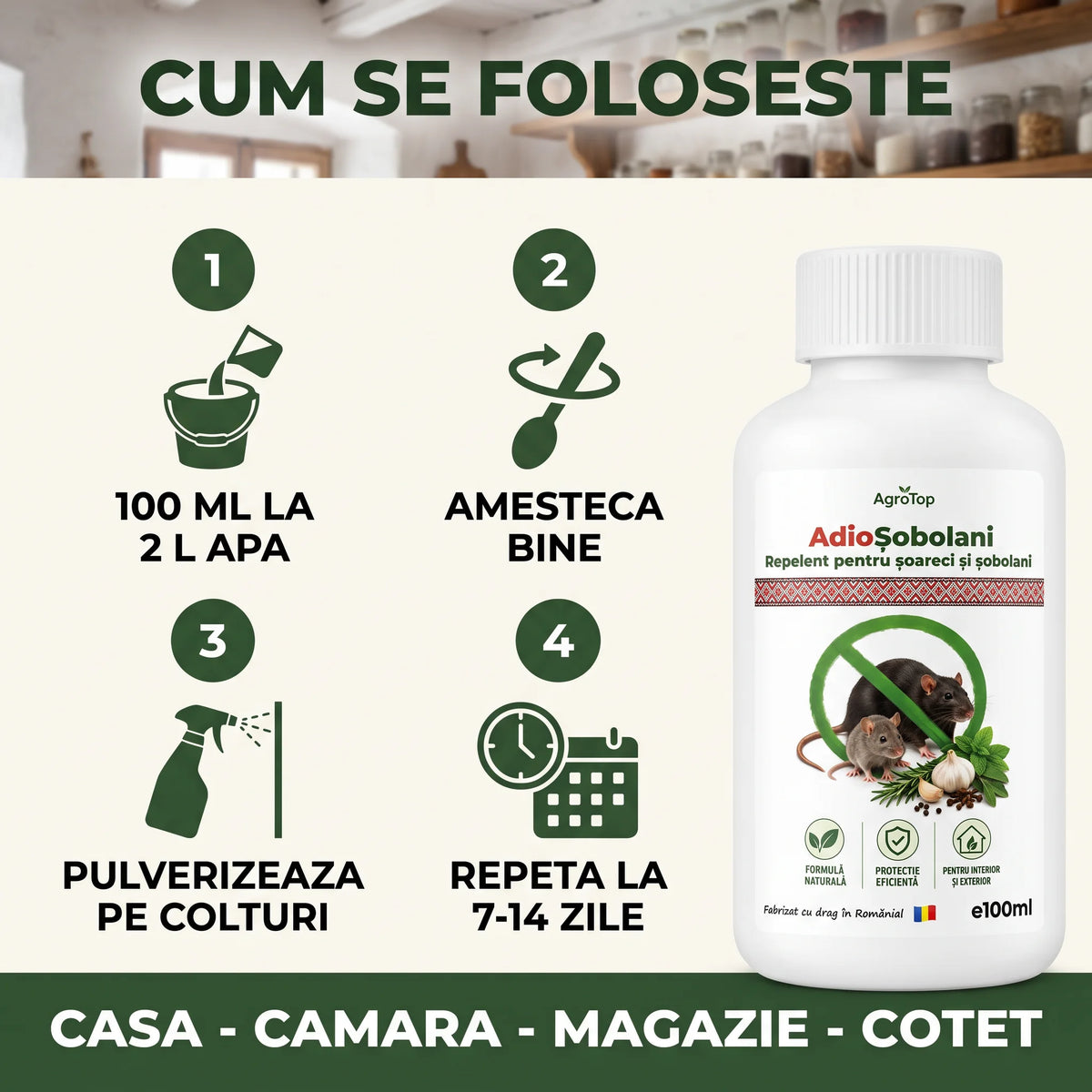 AdioȘobolani - Repelent natural pentru șoareci și șobolani, 100ml