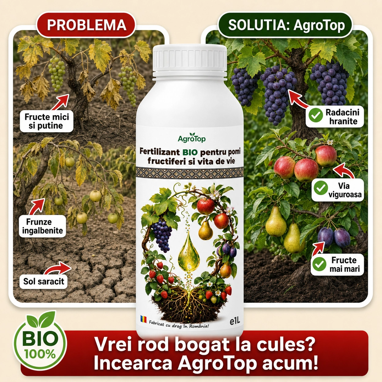 Fertilizant BIO pentru pomi fructiferi si vita de vie, 1L