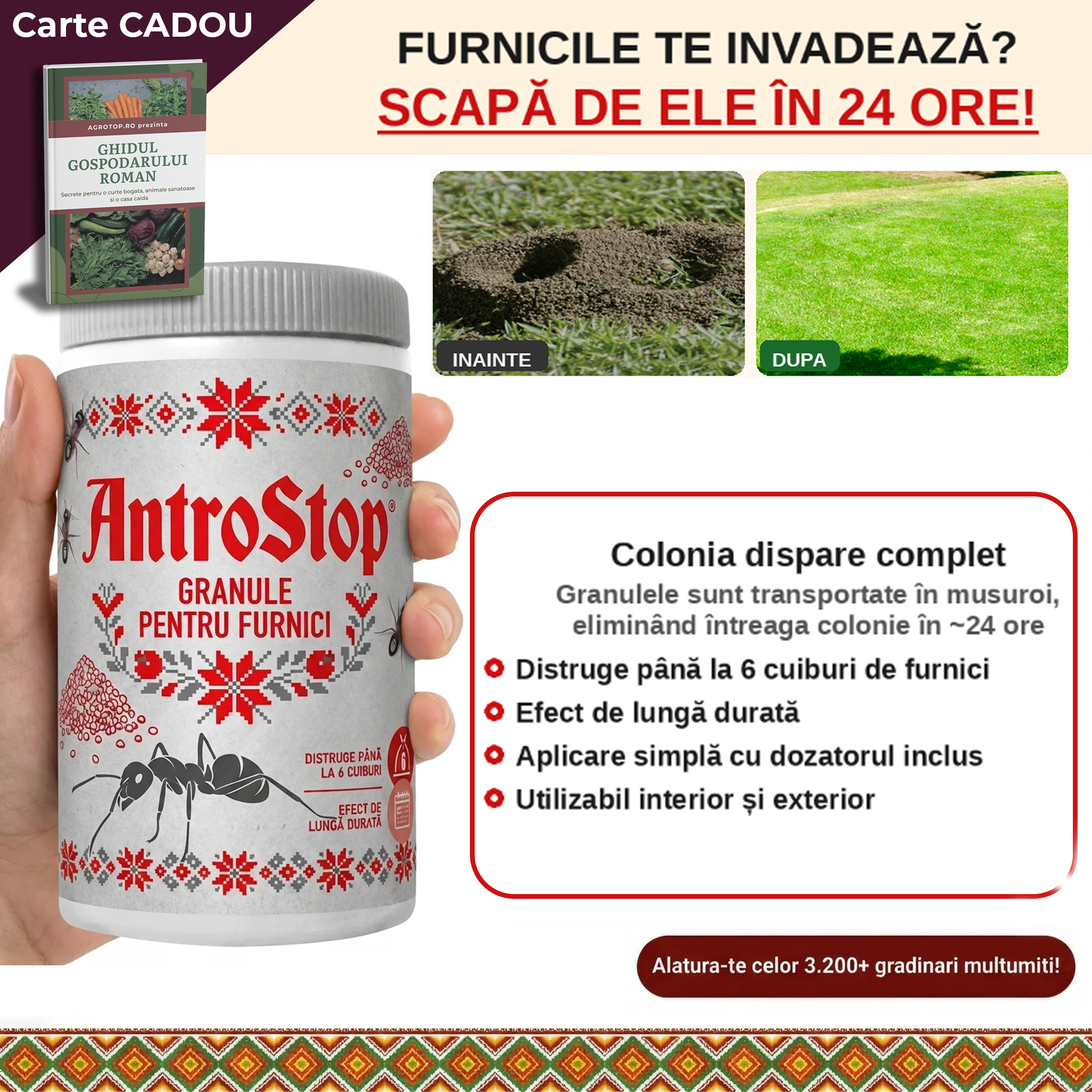 Granule AntroStop impotriva furnicilor, cutie cu dozator, 60 g