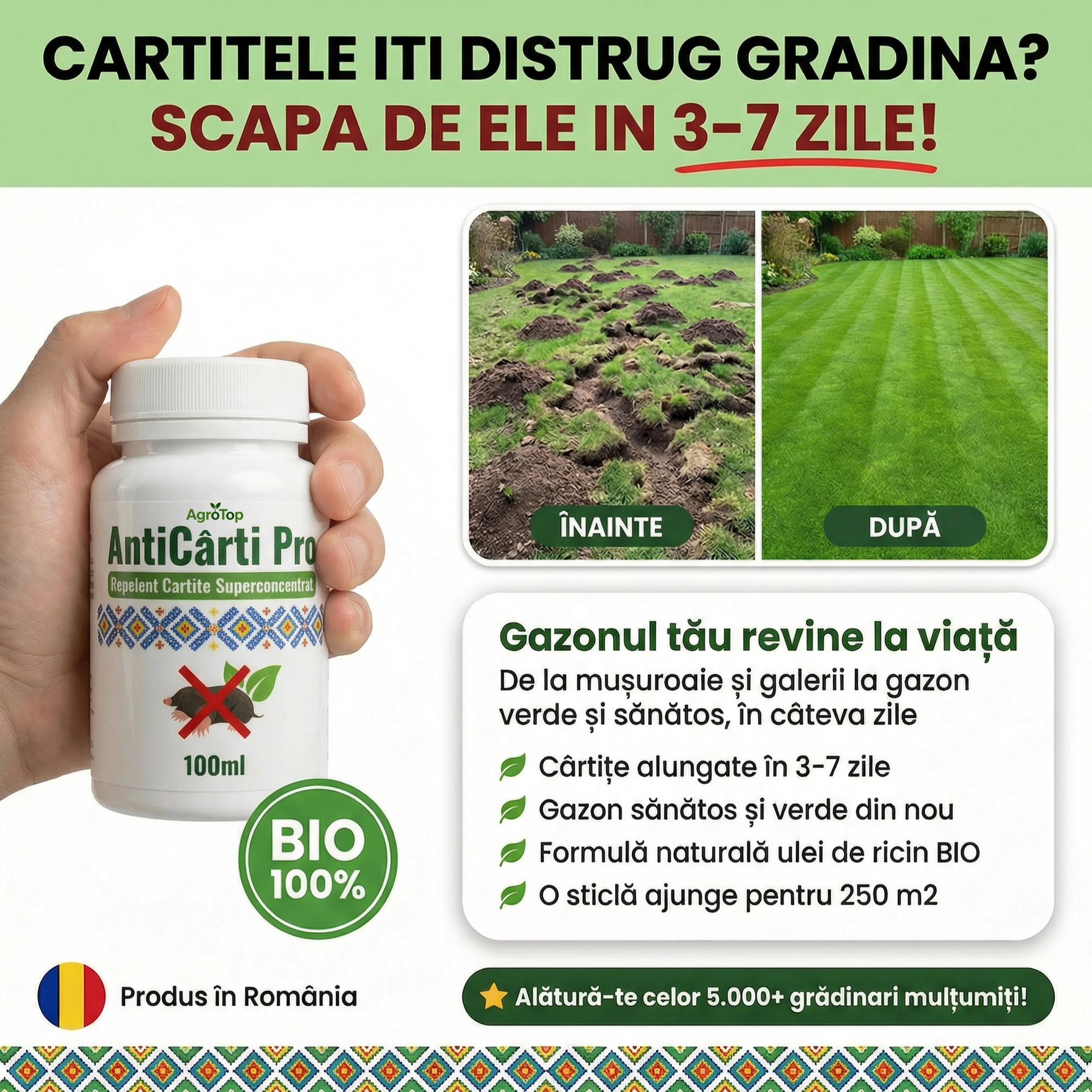 Repelent natural și puternic împotriva cârtițelor, 100 ml