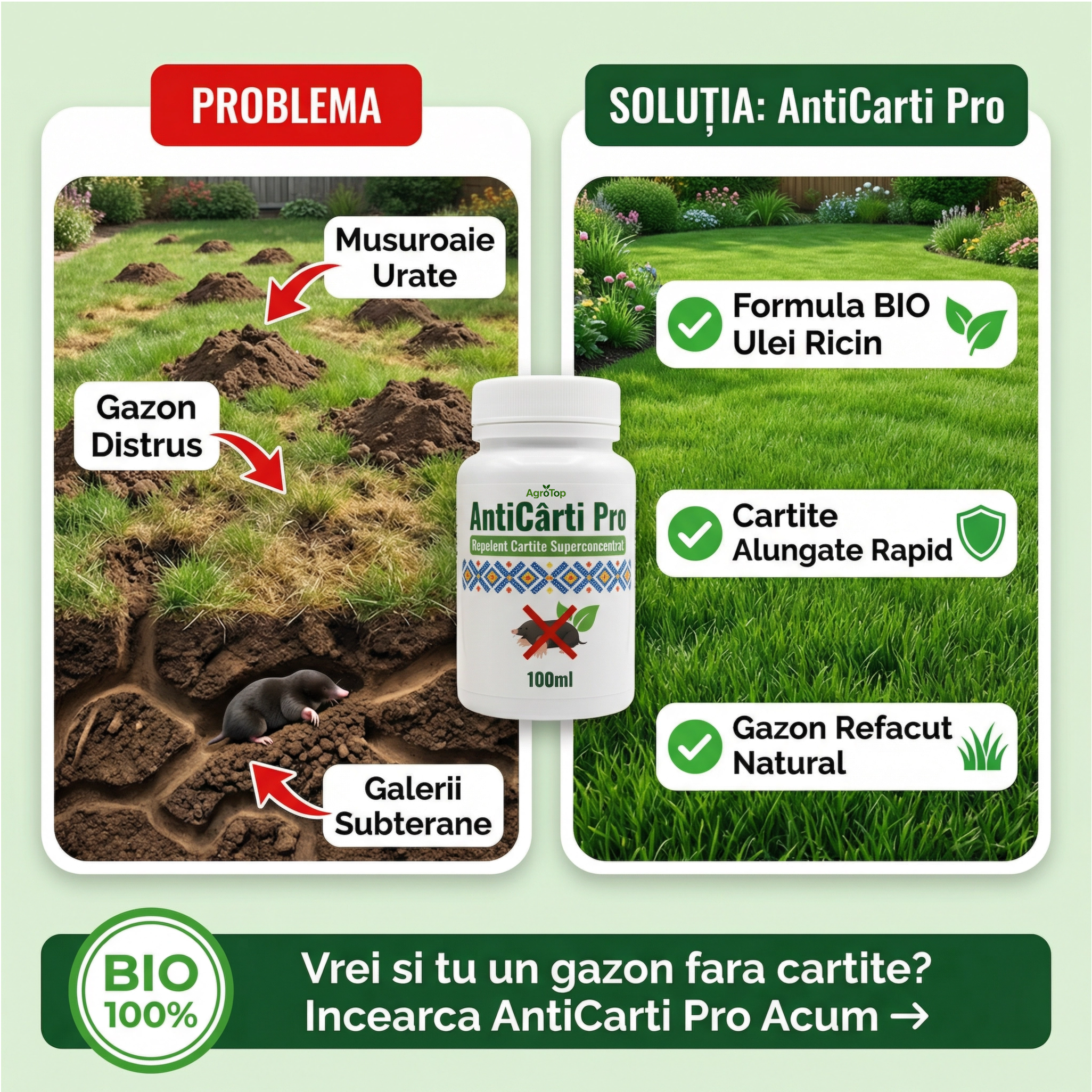 Repelent natural și puternic împotriva cârtițelor, 100 ml