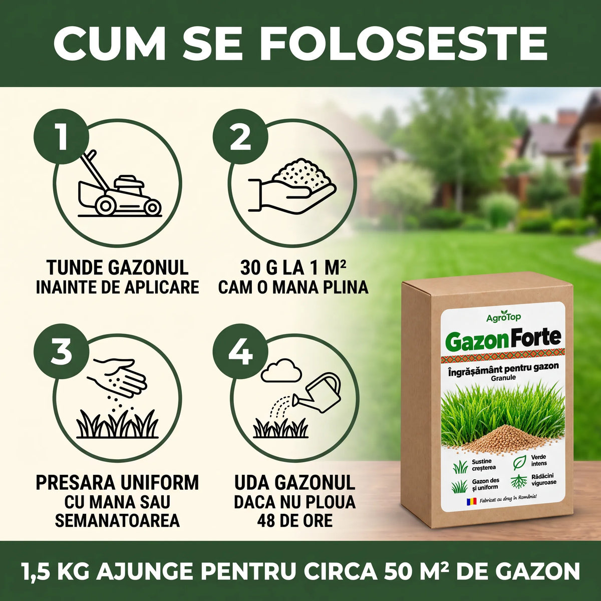 GazonForte - Ingrasamant pentru gazon granule, 1.5KG