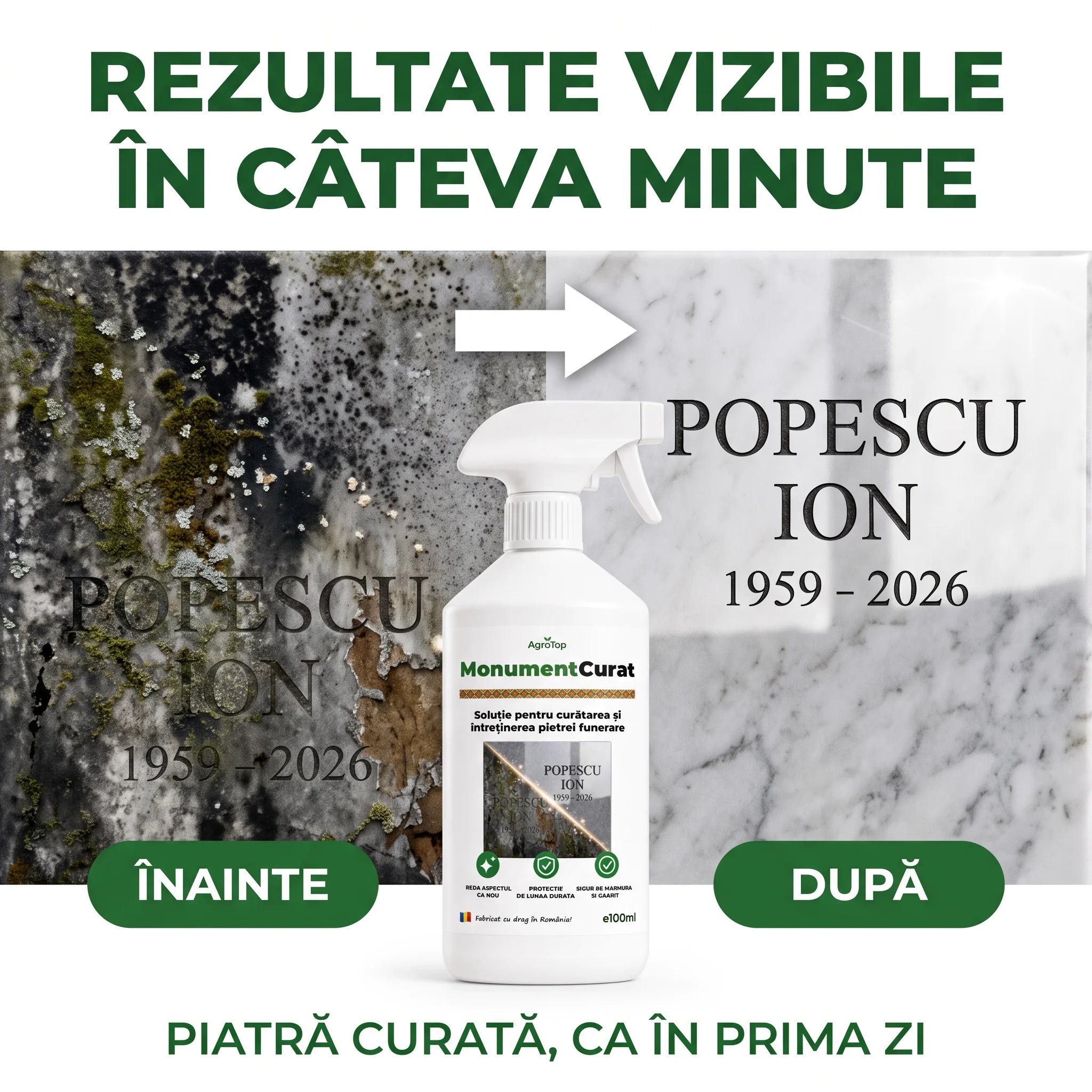 MonumentCurat - Soluție pentru curățarea și întreținerea pietrei funerare