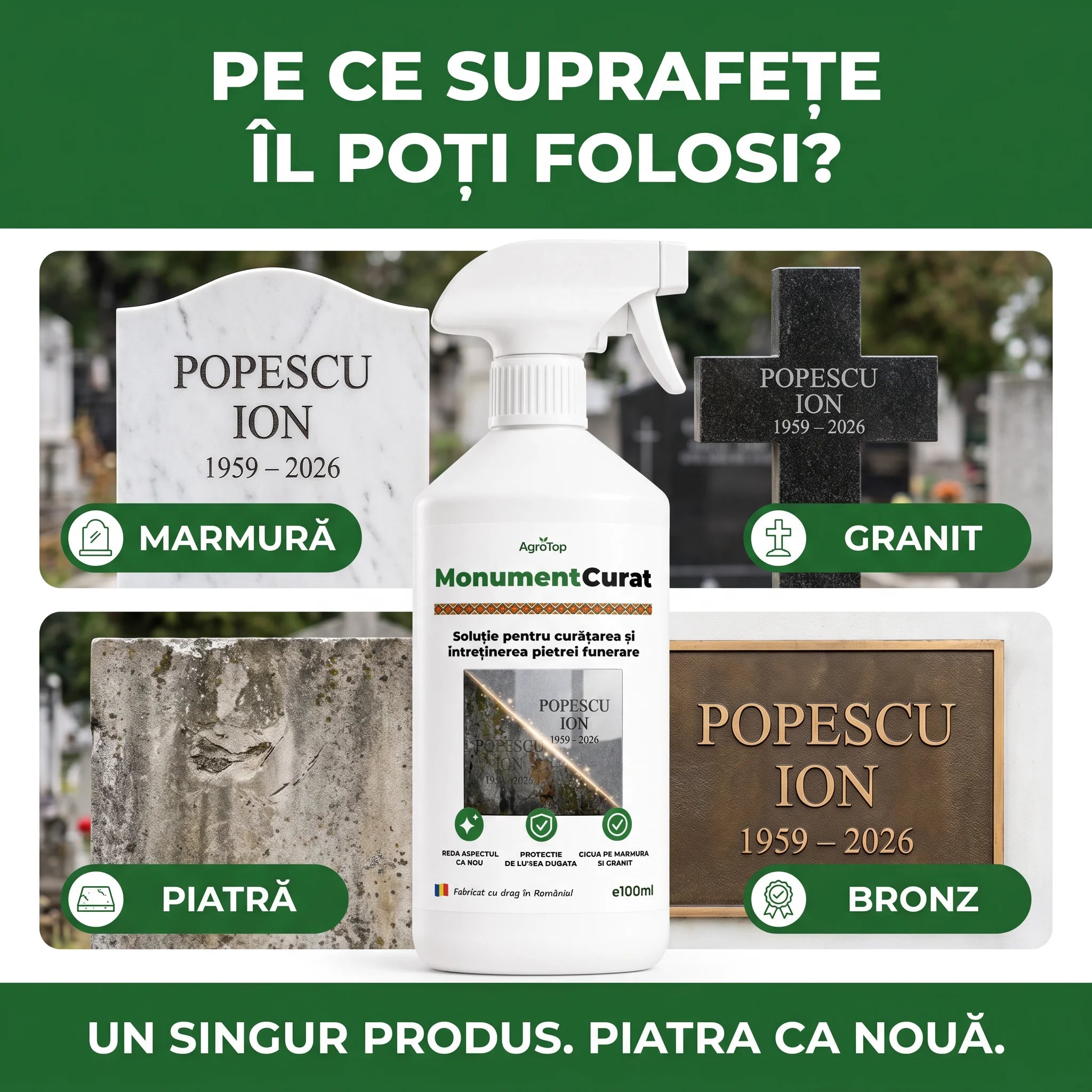 MonumentCurat - Soluție pentru curățarea și întreținerea pietrei funerare