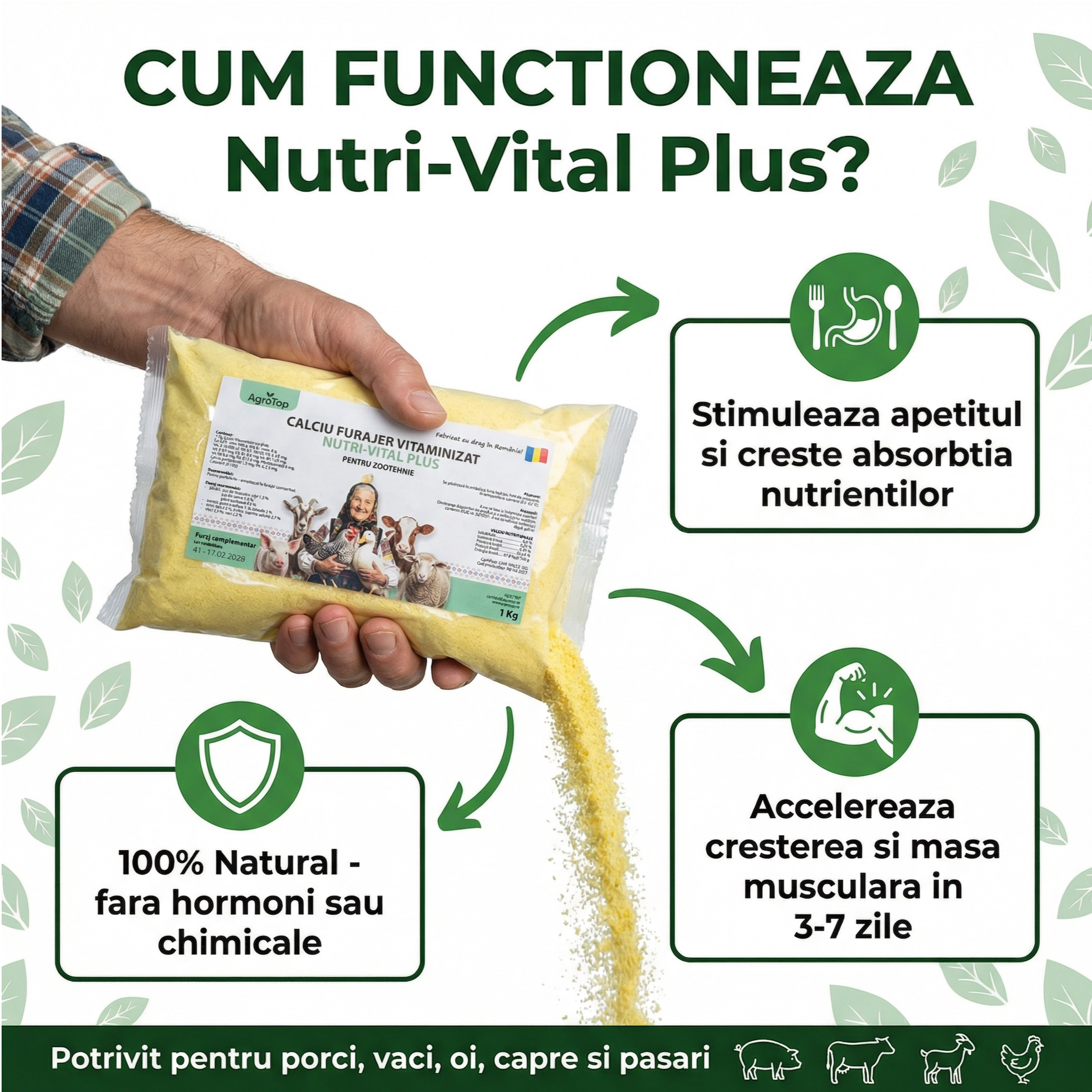 Nutri-Vital Plus, Calciu furajer vitaminizat pentru ingrasarea animalelor, 1 kg