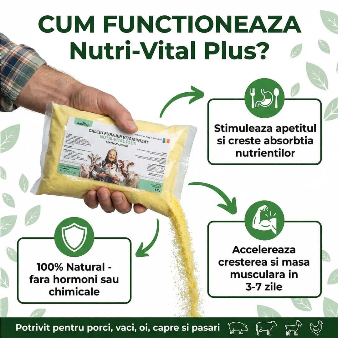 Nutri-Vital Plus, Calciu furajer vitaminizat pentru ingrasarea animalelor, 1 kg