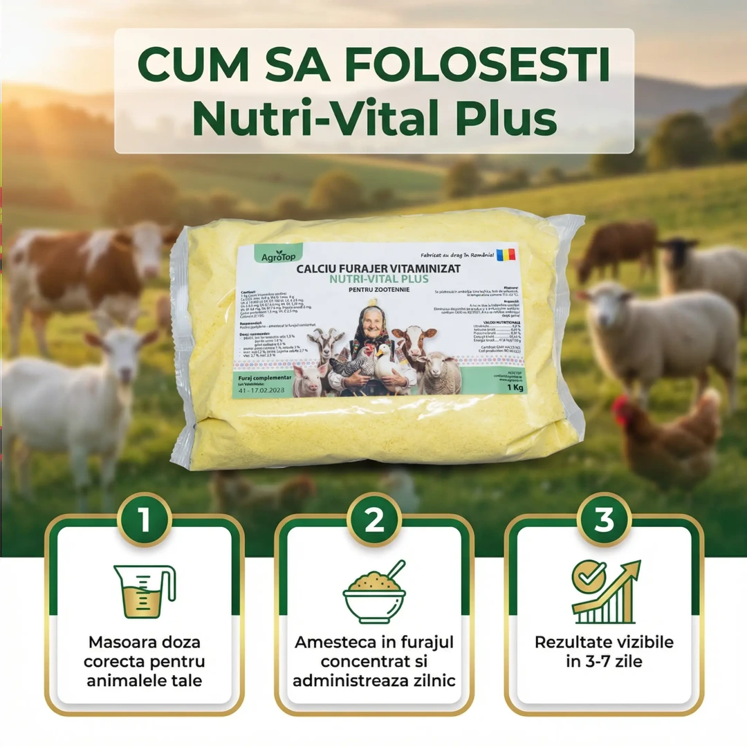 Nutri-Vital Plus, Calciu furajer vitaminizat pentru ingrasarea animalelor, 1 kg