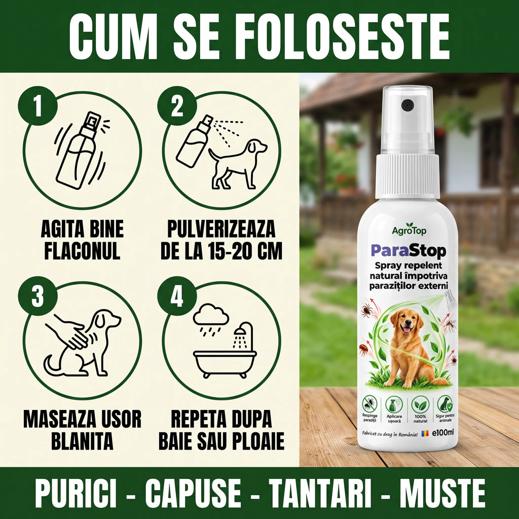 ParaStop - Spray repelent natural împotriva paraziților externi, 100ml