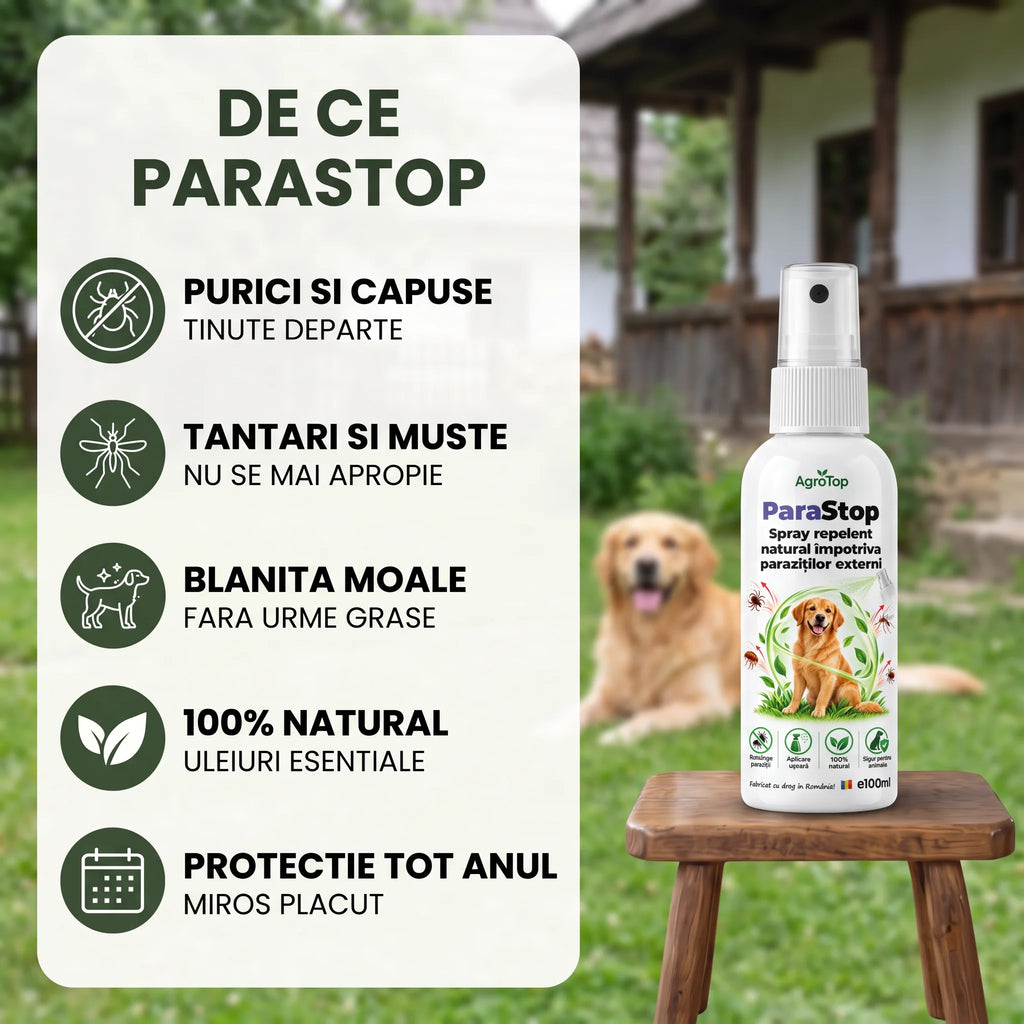 ParaStop - Spray repelent natural împotriva paraziților externi, 100ml