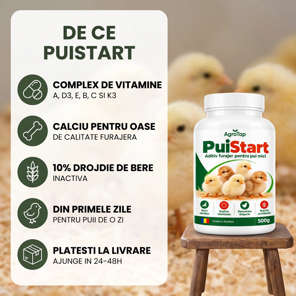 PuiStart - Aditiv furajer pentru pui mici, 500g