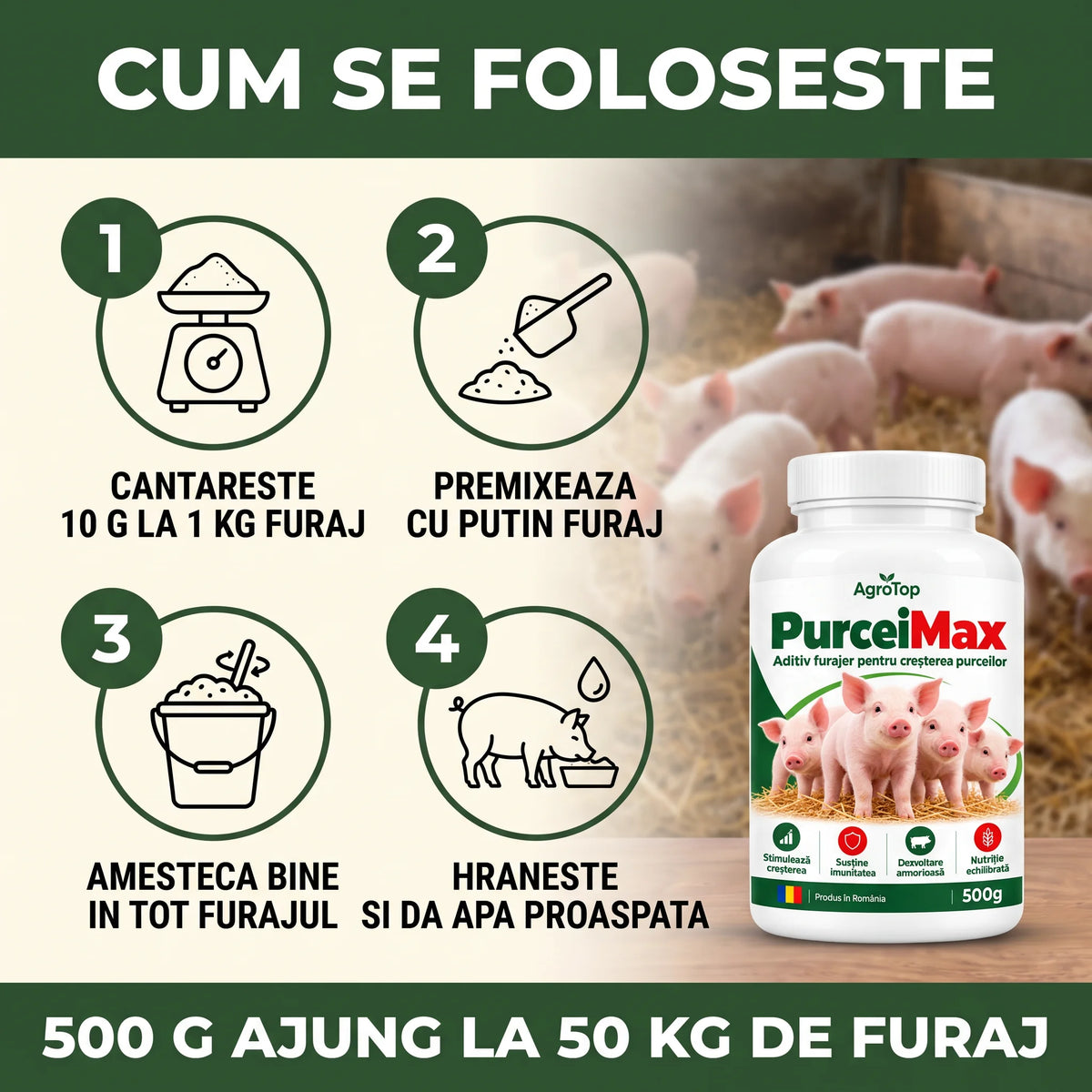 PurceiMax - Aditiv furajer pentru cresterea purceilor, 500g