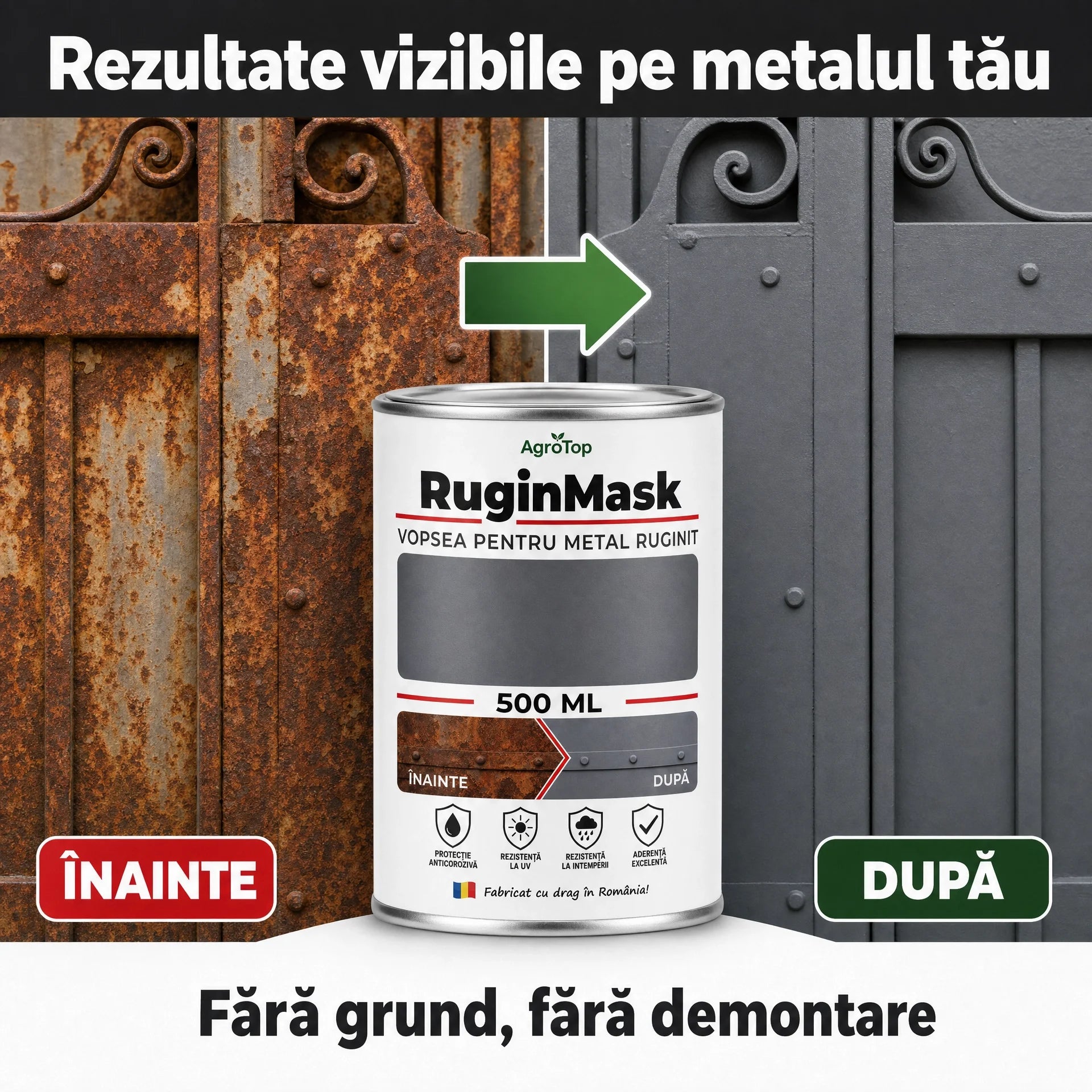 RuginMask - Vopsea pentru metal ruginit, Gri, 500ML