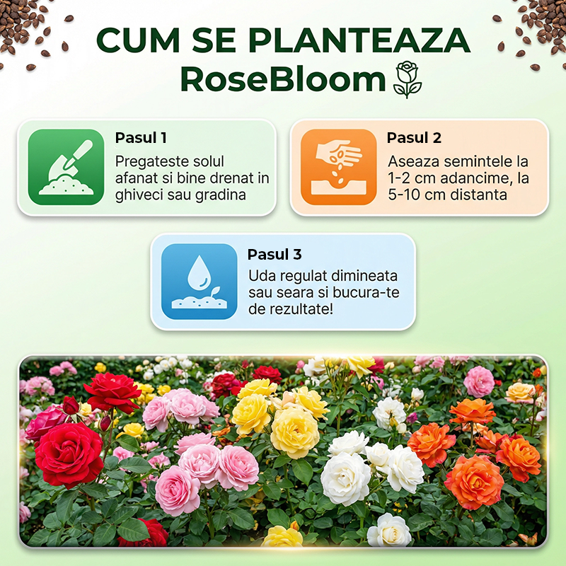 Set 10 buc. Seminte de Trandafiri Multicolori RoseBloom