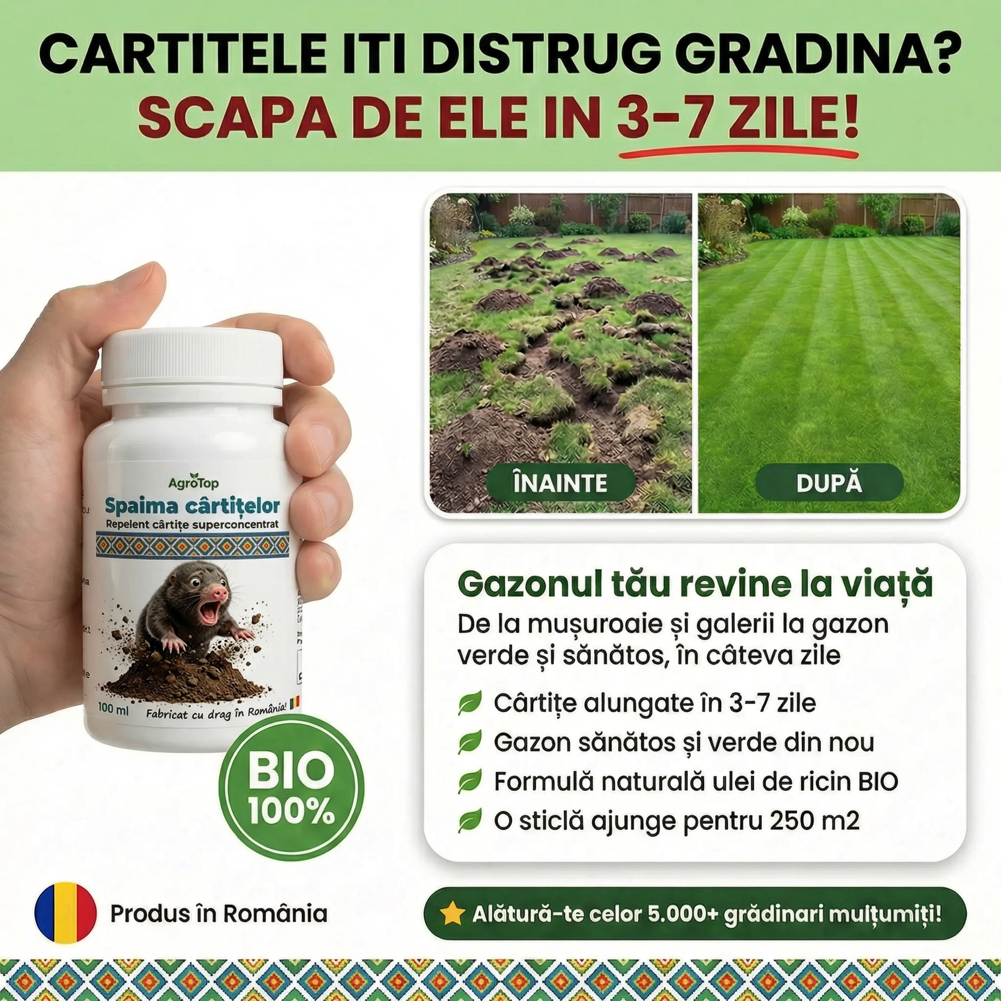 Spaima cârtițelor - Repelent natural și puternic împotriva cârtițelor, 100 ml
