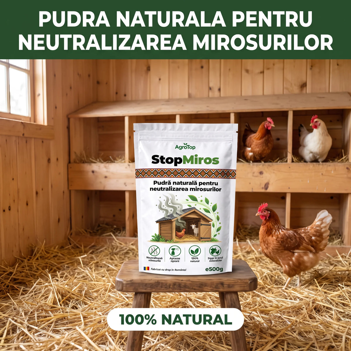 StopMiros - Pudră naturală pentru neutralizarea mirosurilor, 500g