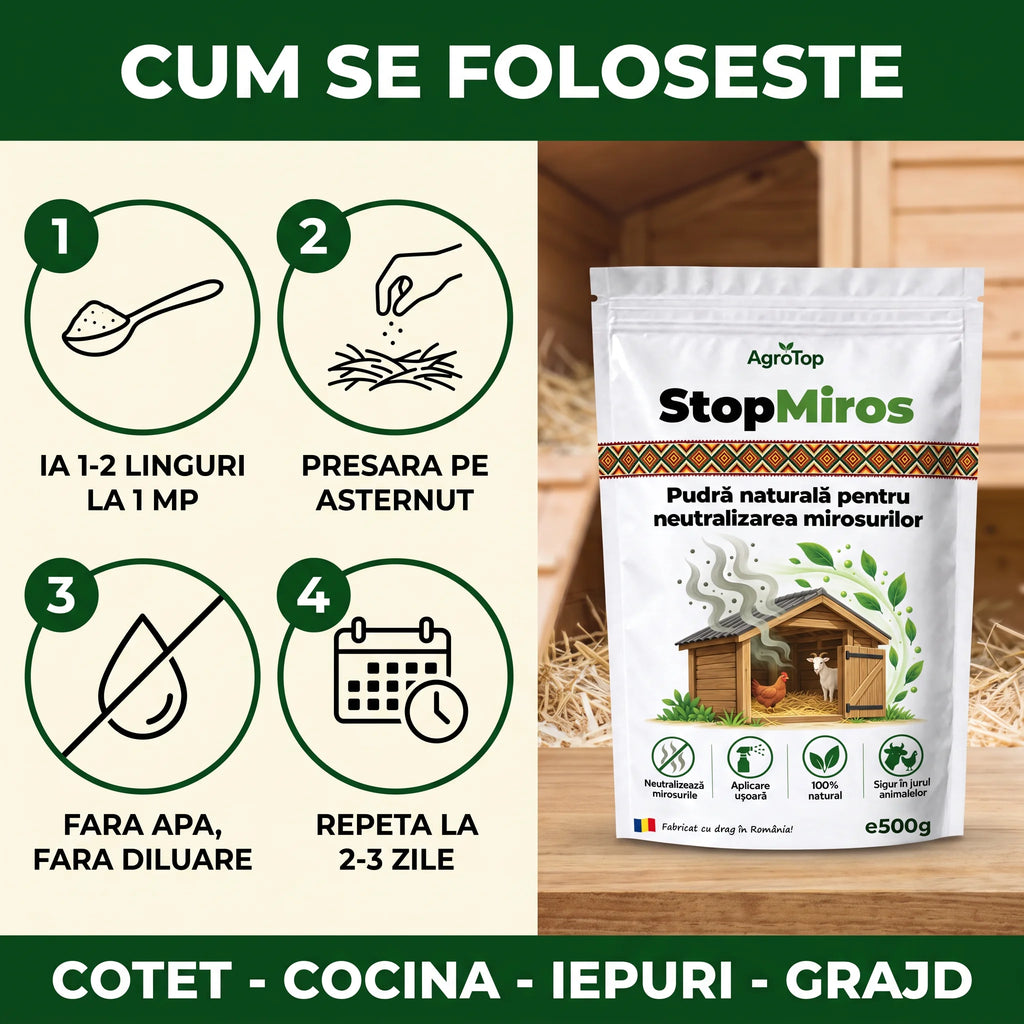 StopMiros - Pudră naturală pentru neutralizarea mirosurilor, 500g