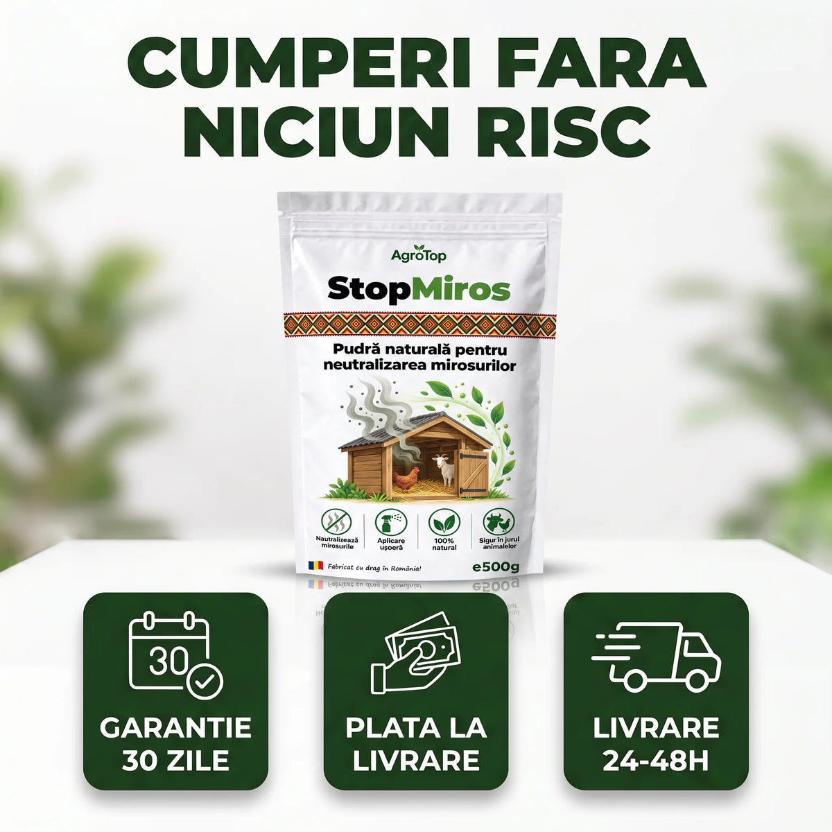 StopMiros - Pudră naturală pentru neutralizarea mirosurilor, 500g